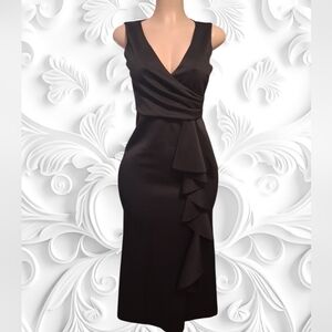 Jessica Howard Black V-Neck Ruffle Midi Dress